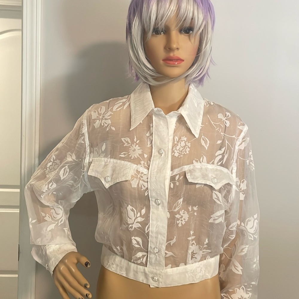 Opal by Lorraine Wardy Vintage White Sheer Blouse / Jacket Size Large